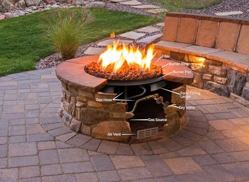 Golden Flame 30" Round Flat Fire Pit Pan w/ Installed 24” Round Stainless-Steel Fire Ring Burner - Weatherproof, Whistle-Free Set for Patio & Backyard