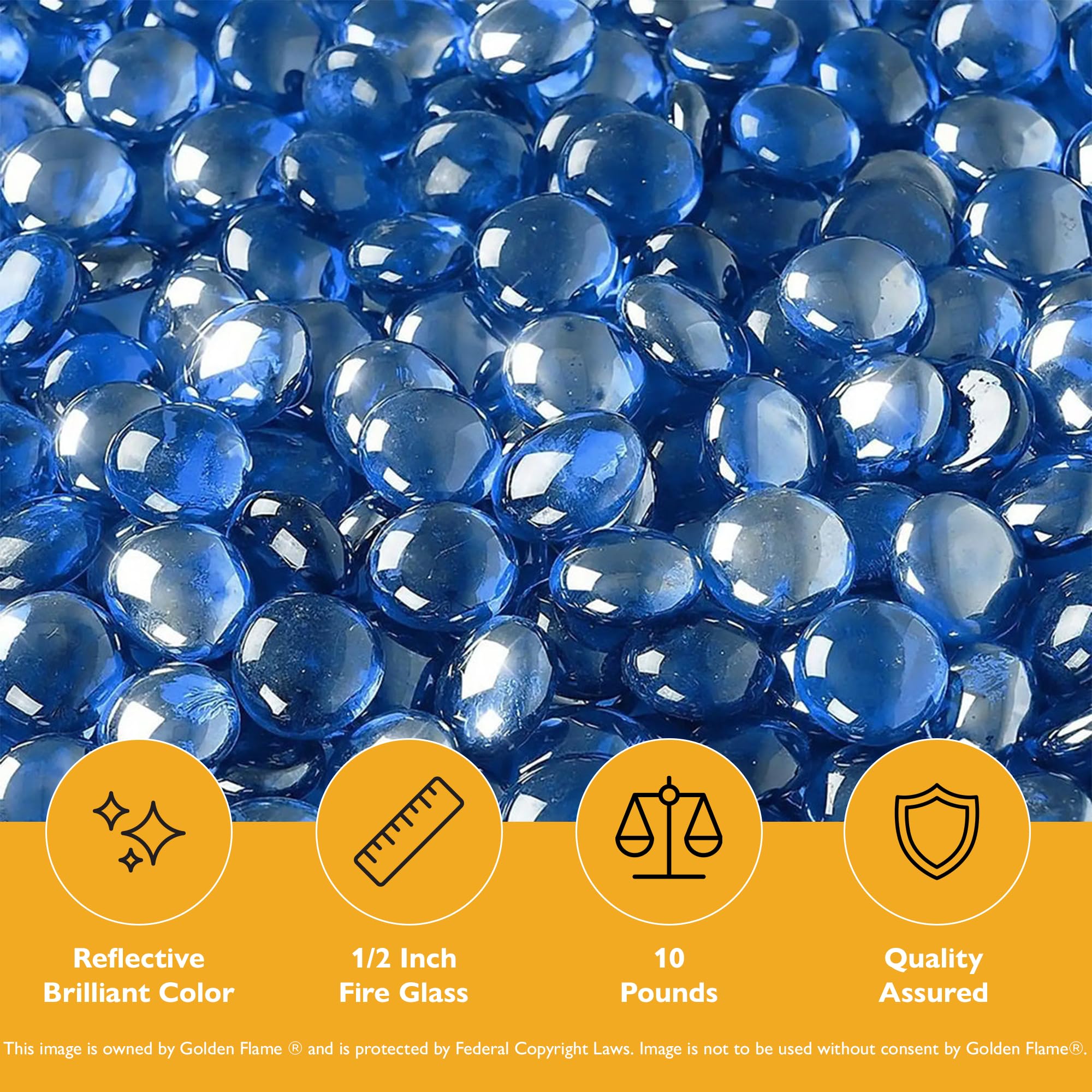 Golden Flame Fire Drops – Reflective Fire Pit Glass Rocks for Propane and Natural Gas Fire Pits