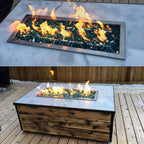 Golden Flame 48" x 14” Rectangle Drop-In Fire Pit Pan w/ Installed Stainless-Steel H-Burner - Weatherproof, Whistle-Free Set for Patio & Backyard