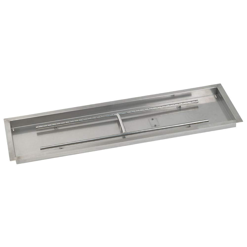 Golden Flame 48" x 14” Rectangle Drop-In Fire Pit Pan w/ Installed Stainless-Steel H-Burner - Weatherproof, Whistle-Free Set for Patio & Backyard