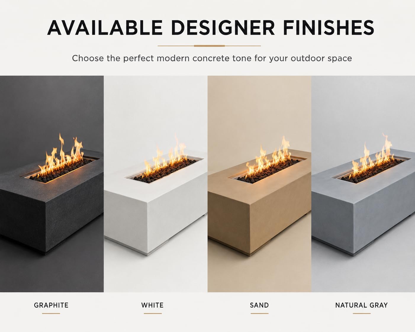 Golden Flame 55" Rectangle Concrete Gas Fire Pit Table – Modern GFRC Outdoor Fire Table, 65,000 BTU Stainless Steel Burner, Push Button Ignition, Lava Rock Included - Natural Gray image 5