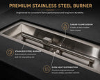 Golden Flame 55" Rectangle Concrete Gas Fire Pit Table – Modern GFRC Outdoor Fire Table, 65,000 BTU Stainless Steel Burner, Push Button Ignition, Lava Rock Included - Natural Gray