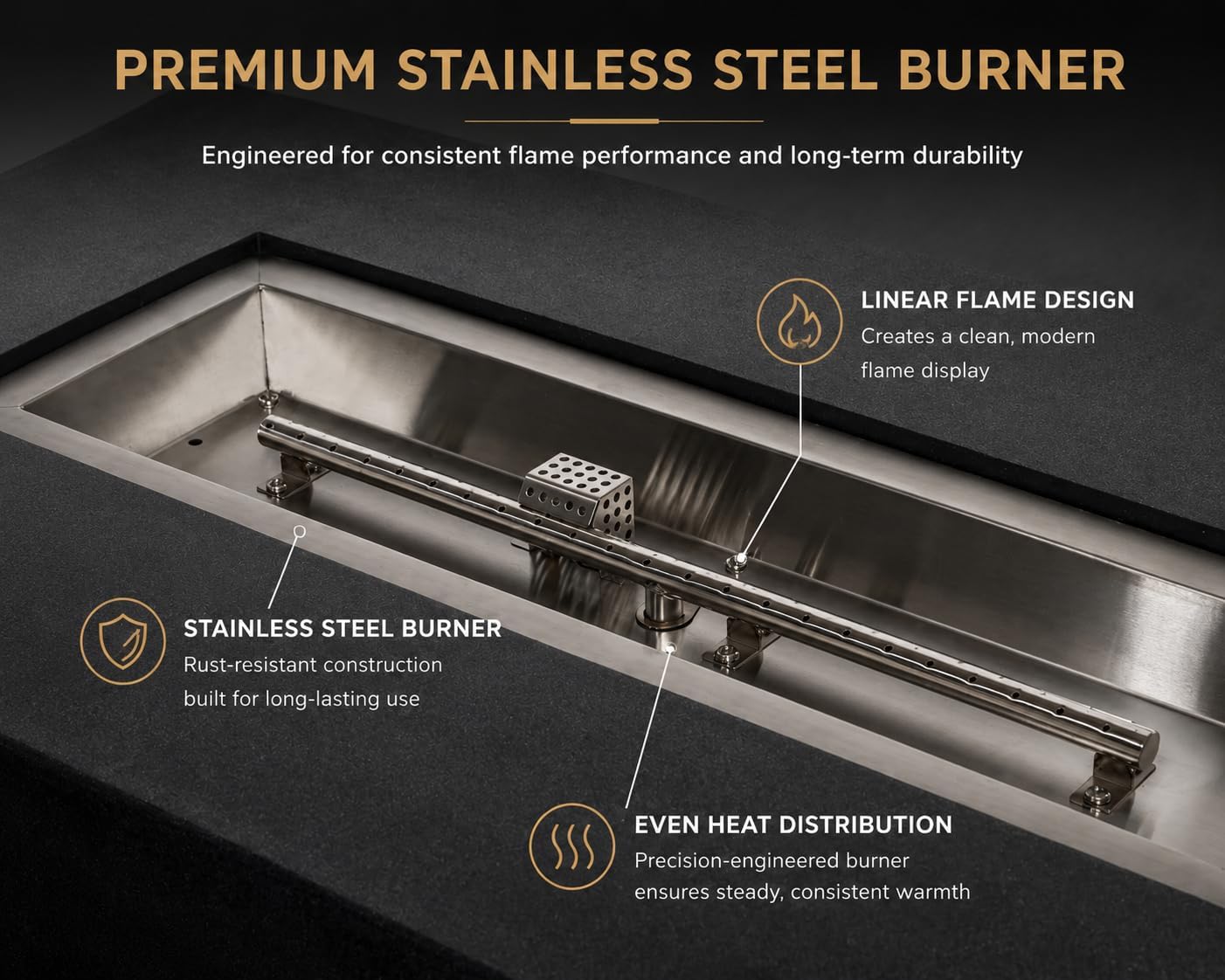 Golden Flame 55" Rectangle Concrete Gas Fire Pit Table – Modern GFRC Outdoor Fire Table, 65,000 BTU Stainless Steel Burner, Push Button Ignition, Lava Rock Included - Natural Gray