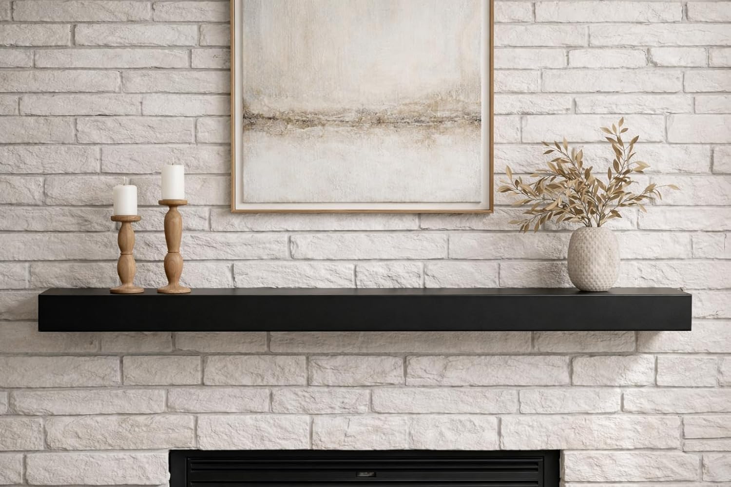 Golden Flame 60 Inch Non-Combustible Metal Fireplace Mantel Shelf - Heavy-Gauge Steel Floating Mantel - Heat Shield for TV Above Fireplace - Matte Black - Made in USA Matte Black 60 Inches