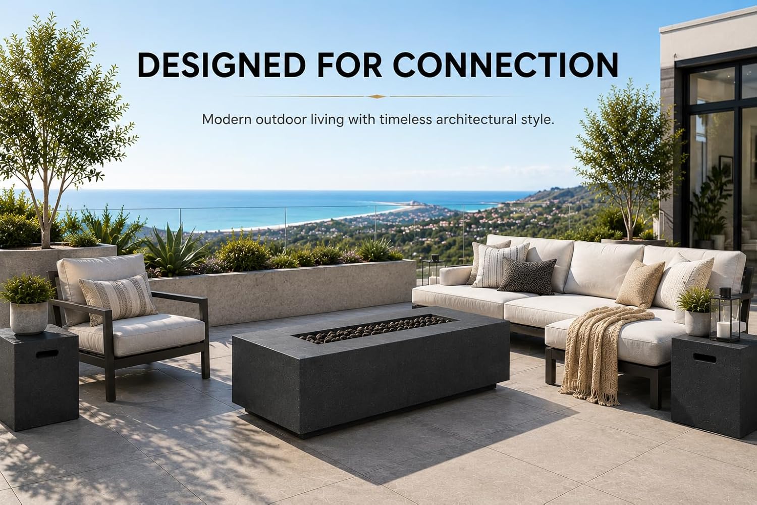 Golden Flame 55" Rectangle Concrete Gas Fire Pit Table – Modern GFRC Outdoor Fire Table, 65,000 BTU Stainless Steel Burner, Push Button Ignition, Lava Rock Included - Natural Gray image 7