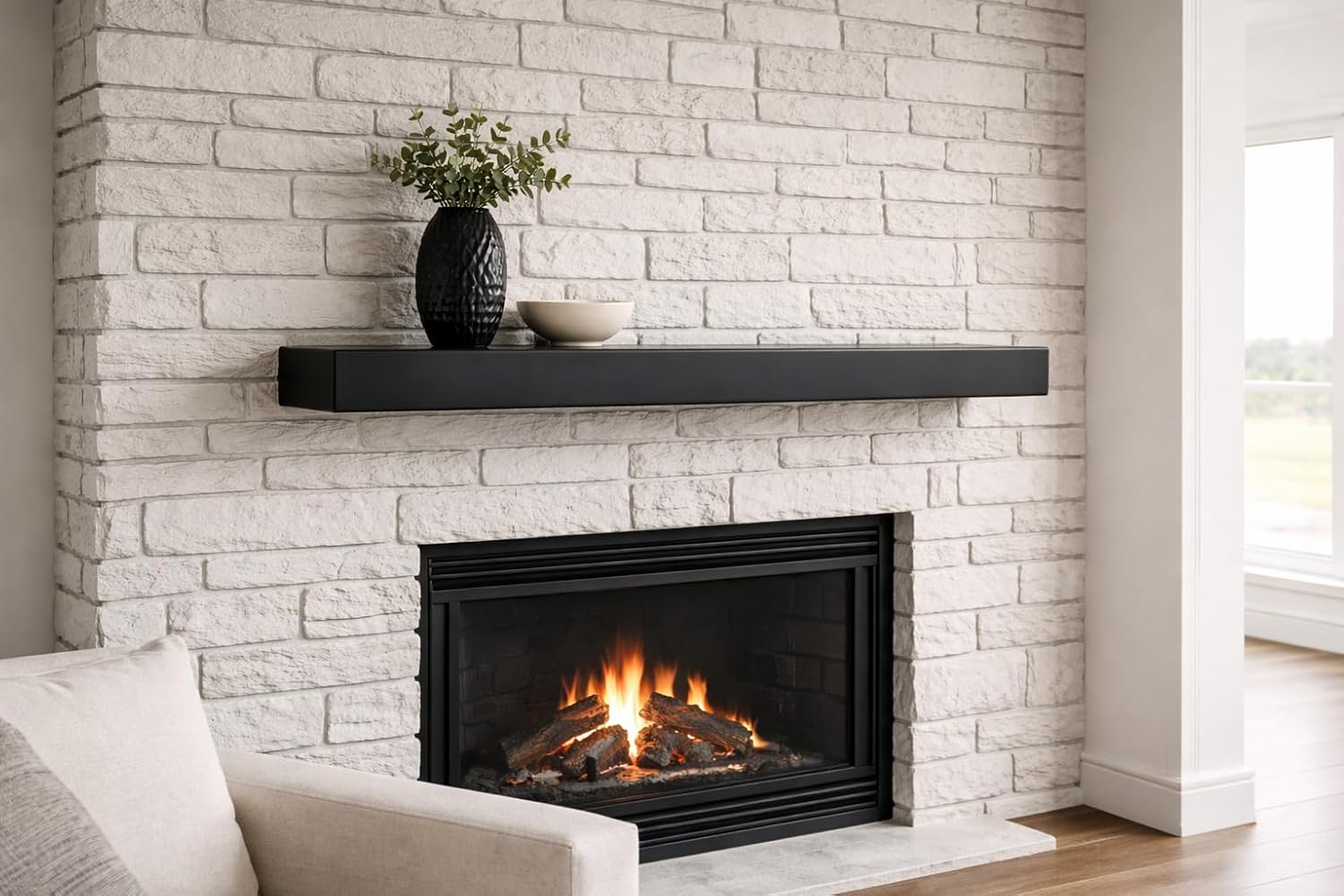 Golden Flame 60 Inch Non-Combustible Metal Fireplace Mantel Shelf - Heavy-Gauge Steel Floating Mantel - Heat Shield for TV Above Fireplace - Matte Black - Made in USA Matte Black 60 Inches image 2
