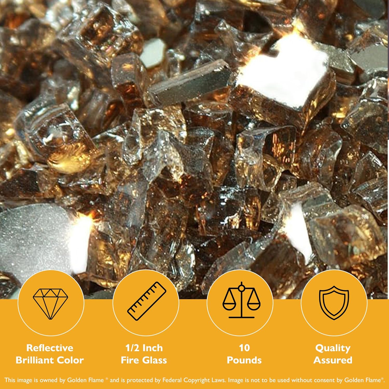 Copper Reflective 1/2 in Reflective Fire Glass – 10 lb