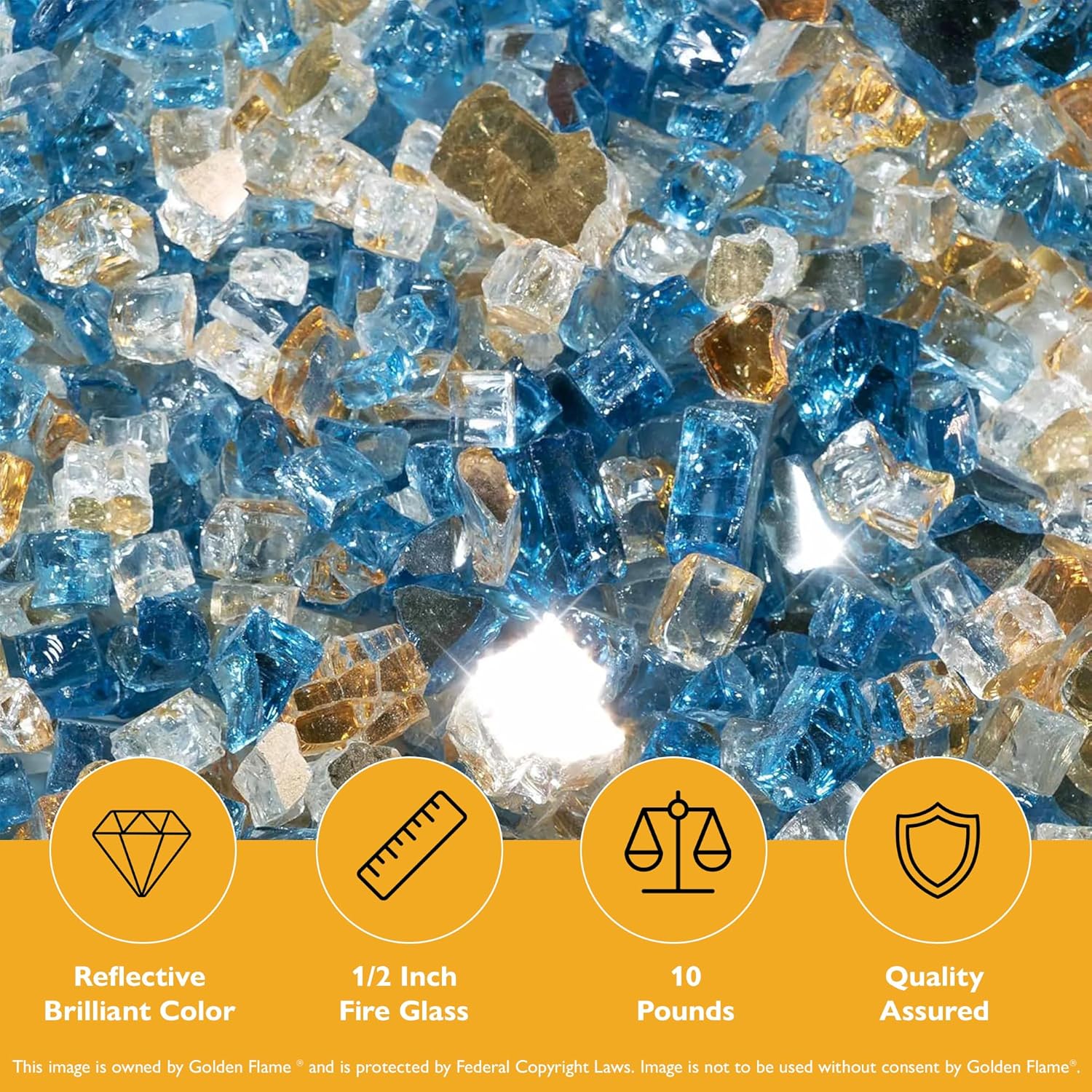 Pacific Sky Reflective 1/2 in Reflective Fire Glass – 10 lb