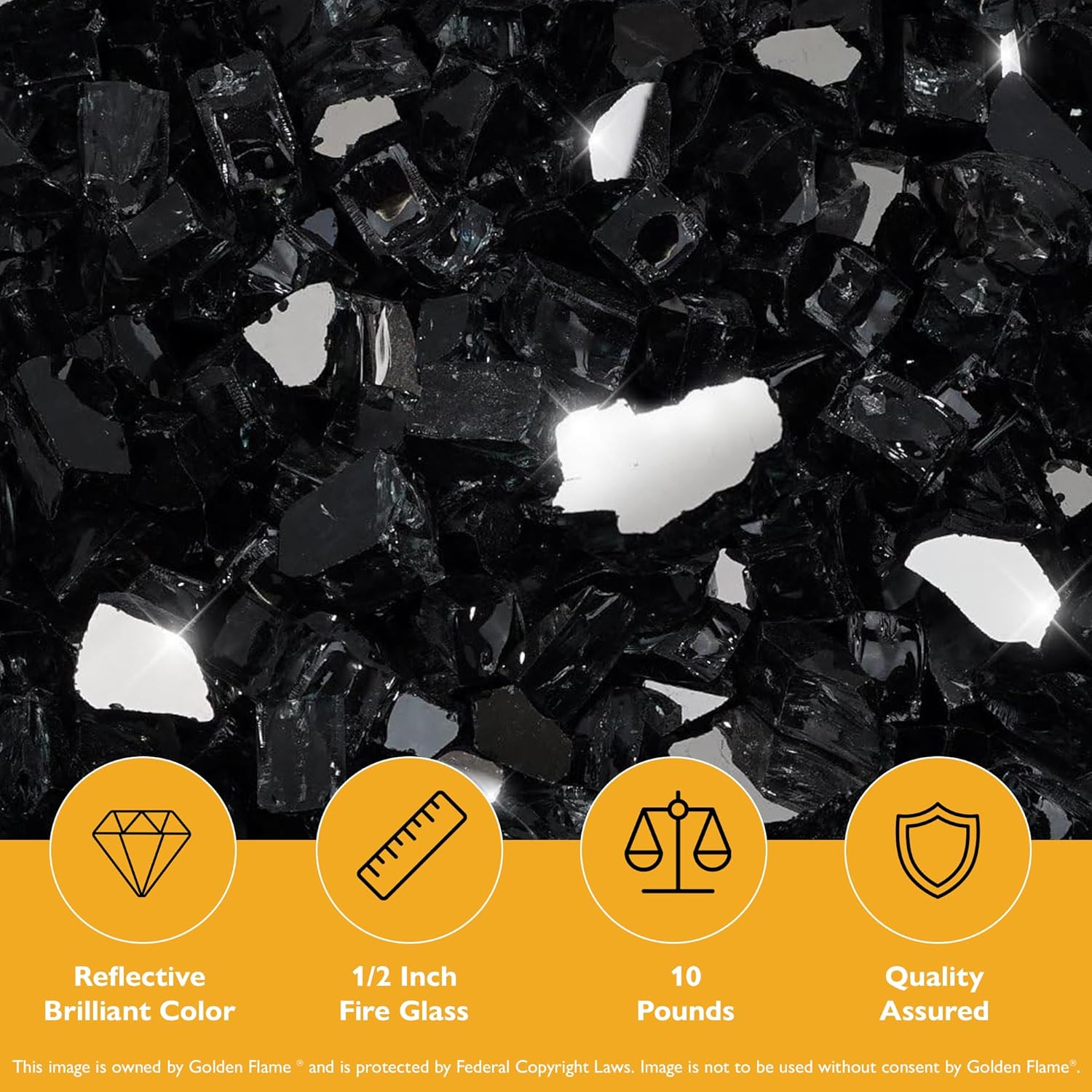 Black Onyx Reflective 1/2 in Reflective Fire Glass – 10 lb