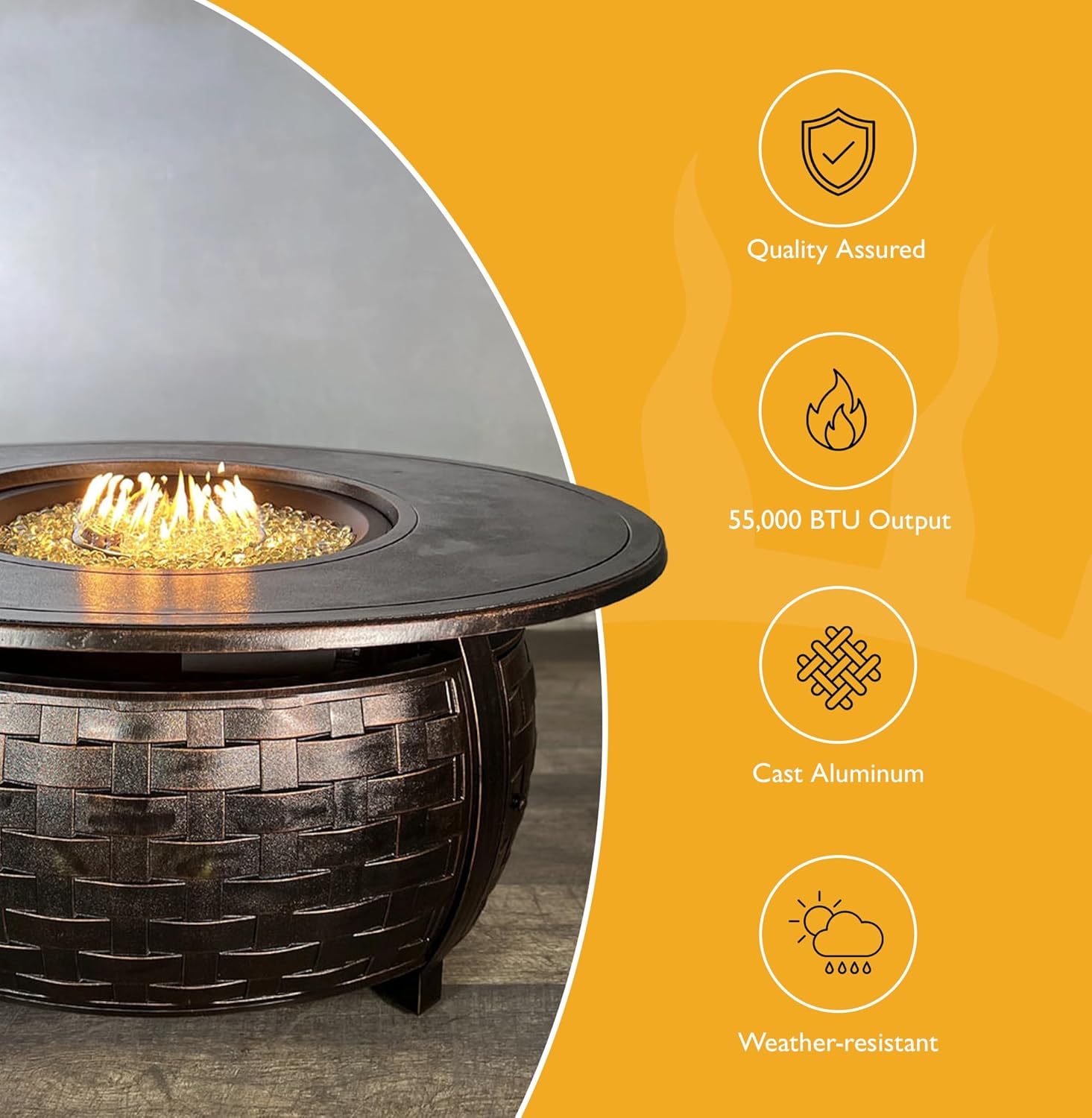 Bel Air 48 × 38 in Oval Natural Gas Fire Pit Table – Antique Copper