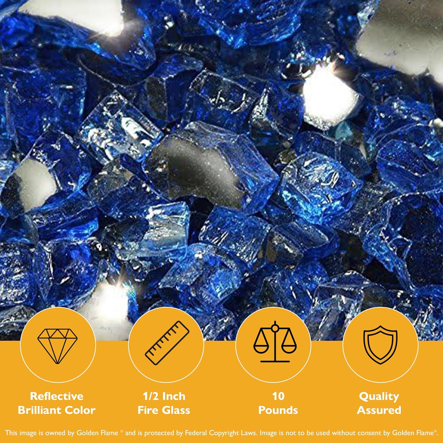 Cobalt Blue Reflective 1/2 in Reflective Fire Glass – 10 lb