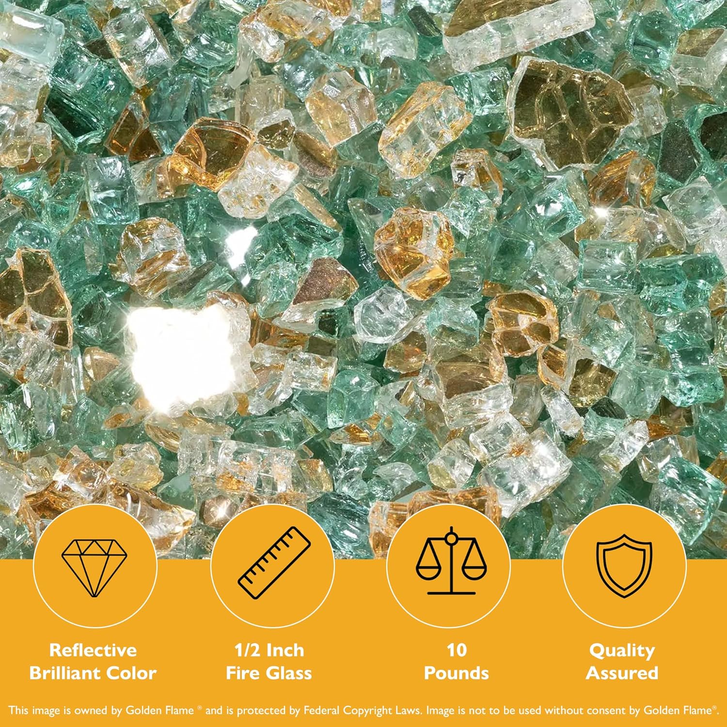 Emerald Elegance Reflective 1/2 in Reflective Fire Glass – 10 lb