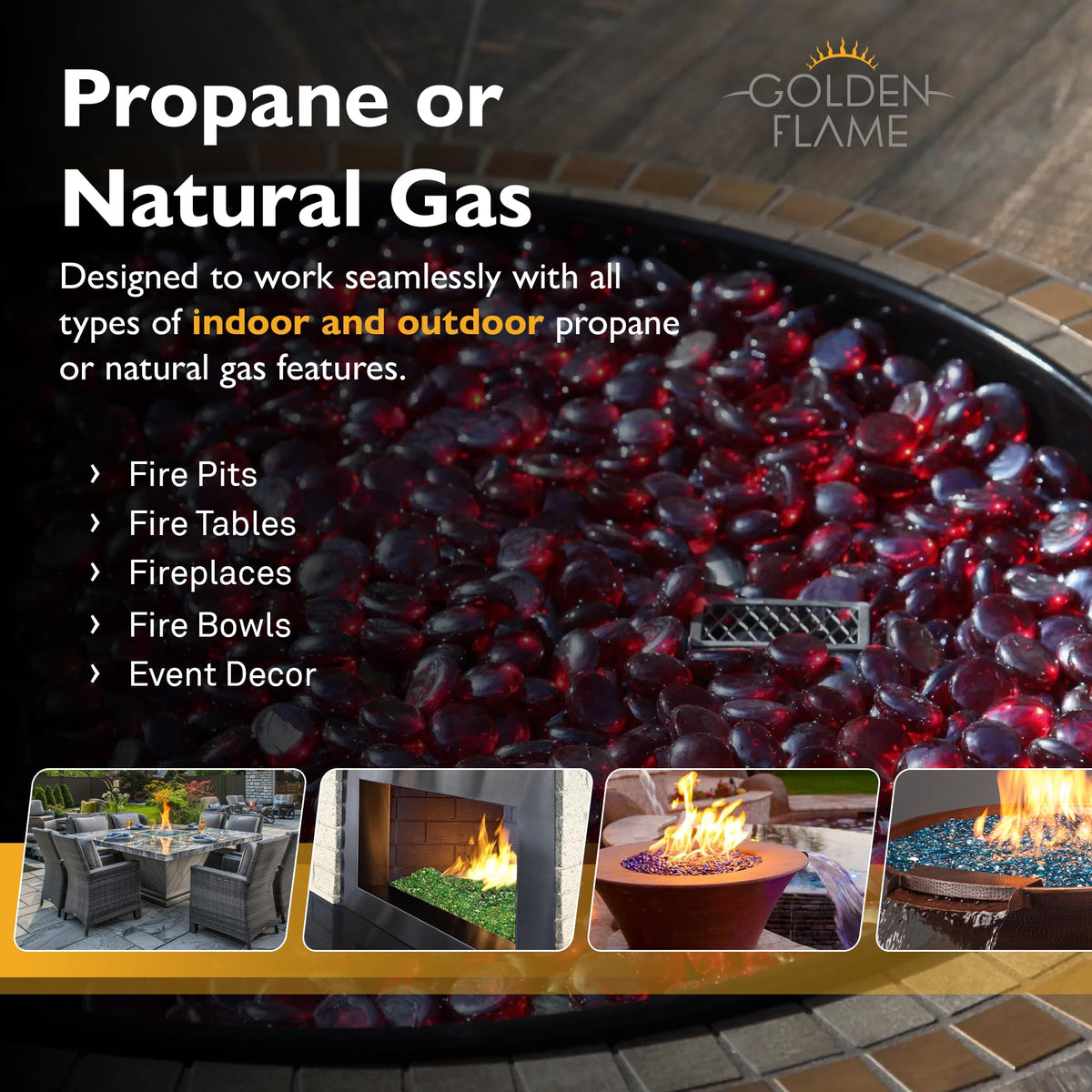 Propane Fire Rocks Golden Flame Fire Drops – Reflective Fire Pit Glass Rocks for Propane