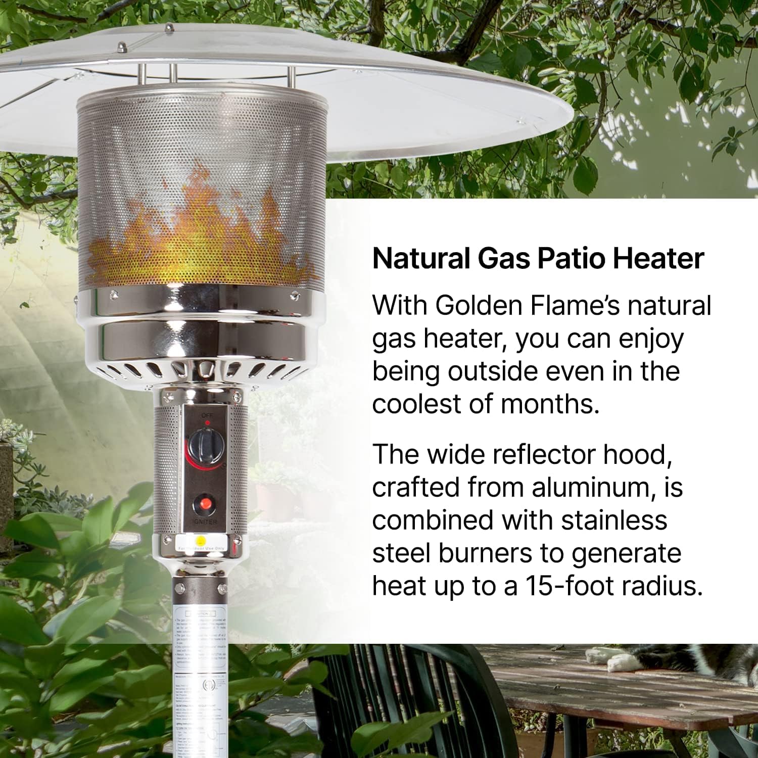 Golden Flame Outdoor Natural Gas Patio Heater 45,000 BTU