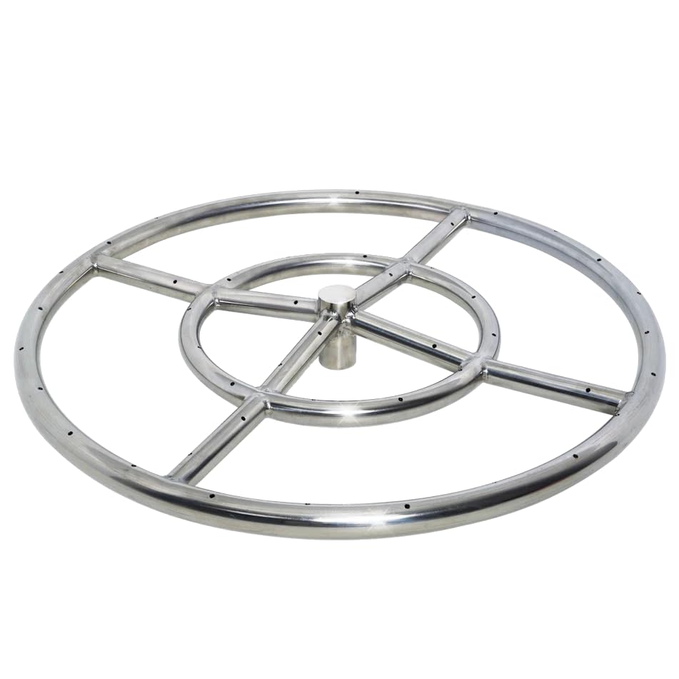 Golden Flame 30" Round Flat Fire Pit Pan w/ Installed 24” Round Stainless-Steel Fire Ring Burner - Weatherproof, Whistle-Free Set for Patio & Backyard