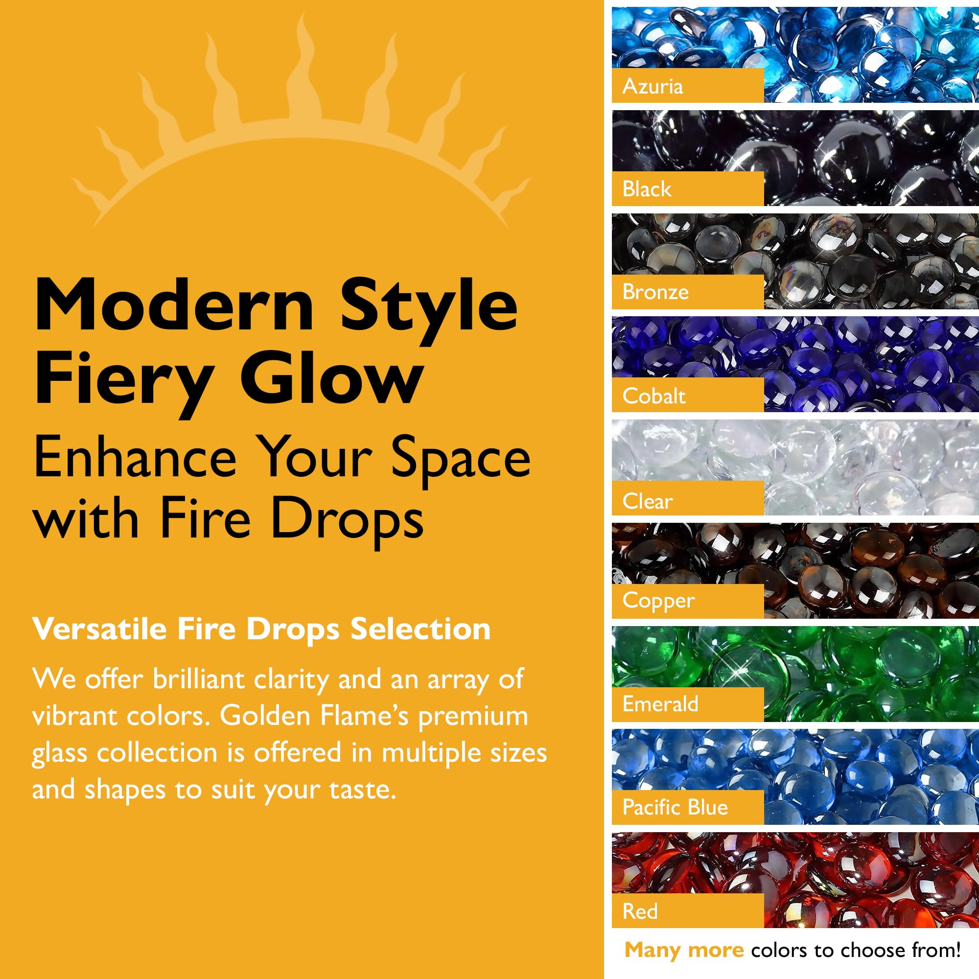 Golden Flame Fire Drops – Reflective Fire Pit Glass Rocks for Propane and Natural Gas Fire Pits
